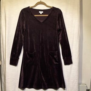 Chic Velvet Long Sleeve Dress in Deep Purple